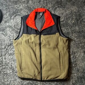 Nautica Competition Mens Reversible Fleece Vest Olive Green Orange XL Gorpcore